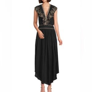 NWT Ramy Brook Black V neck Embellished Camden dress Size Medium